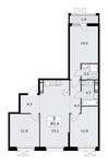 Планировка  3-комнатной квартиры, 80,4 м2