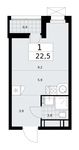 Планировка  1-комнатной квартиры, 22,5 м2