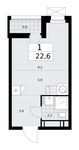 Планировка  1-комнатной квартиры, 22,6 м2