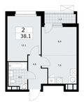 Планировка  2-комнатной квартиры, 38,1 м2