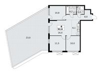 Планировка 4-комнатной квартиры, 92,6 м2