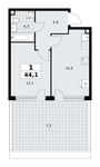 Планировка  1-комнатной квартиры, 44,1 м2