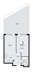 Планировка  2-комнатной квартиры, 53,7 м2