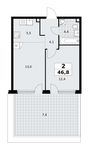 Планировка 2-комнатной квартиры, 46,8 м2