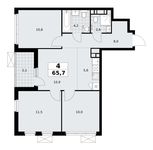 Планировка  4-комнатной квартиры, 65,7 м2