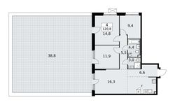Планировка  4-комнатной квартиры, 120,8 м2