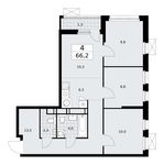 Планировка  4-комнатной квартиры, 66,4 м2