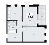 Планировка  2-комнатной квартиры, 52,1 м2