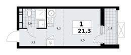 Планировка  1-комнатной квартиры, 21,3 м2
