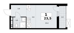 Планировка  1-комнатной квартиры, 23,5 м2