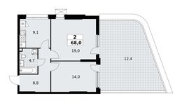 Планировка  2-комнатной квартиры, 68 м2