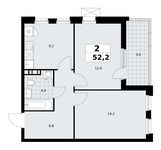 Планировка  2-комнатной квартиры, 52,2 м2