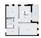 Планировка  2-комнатной квартиры, 52,1 м2