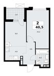 Планировка  2-комнатной квартиры, 40,5 м2