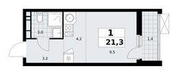 Планировка 1-комнатной квартиры, 21,3 м2