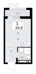 Планировка  1-комнатной квартиры, 20 м2