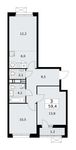 Планировка  3-комнатной квартиры, 59,4 м2