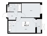 Планировка  2-комнатной квартиры, 40,4 м2