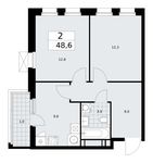 Планировка  2-комнатной квартиры, 48,6 м2