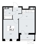 Планировка  2-комнатной квартиры, 36,2 м2
