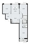 Планировка  4-комнатной квартиры, 80,7 м2