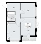 Планировка  2-комнатной квартиры, 50 м2