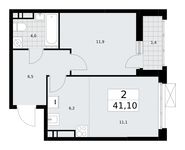 Планировка  2-комнатной квартиры, 41,1 м2