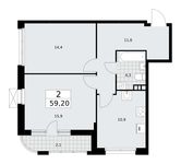 Планировка  2-комнатной квартиры, 59,2 м2