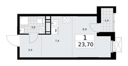 Планировка 1-комнатной квартиры, 23,7 м2