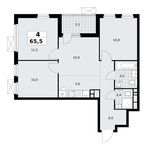 Планировка  4-комнатной квартиры, 65,5 м2