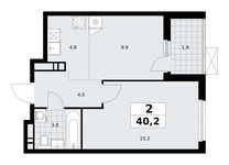 Планировка  2-комнатной квартиры, 40,2 м2
