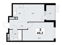 Планировка  2-комнатной квартиры, 40,2 м2