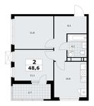 Планировка  2-комнатной квартиры, 48,6 м2