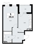 Планировка  1-комнатной квартиры, 38,6 м2