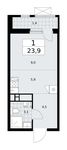 Планировка 1-комнатной квартиры, 23,9 м2