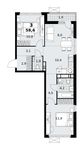 Планировка  3-комнатной квартиры, 58,6 м2