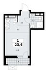 Планировка  1-комнатной квартиры, 23,6 м2