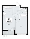 Планировка  2-комнатной квартиры, 40,7 м2