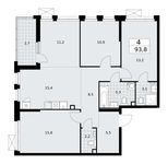 Планировка  4-комнатной квартиры, 93,8 м2