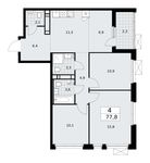 Планировка  4-комнатной квартиры, 77,8 м2