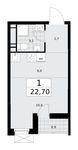 Планировка  1-комнатной квартиры, 22,7 м2