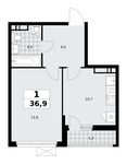 Планировка  1-комнатной квартиры, 36,9 м2