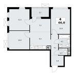 Планировка  4-комнатной квартиры, 66 м2