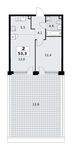 Планировка  2-комнатной квартиры, 53,3 м2