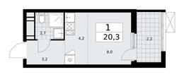 Планировка  1-комнатной квартиры, 20,3 м2