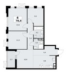 Планировка  4-комнатной квартиры, 78,4 м2