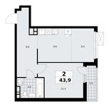 Планировка  2-комнатной квартиры, 43,9 м2