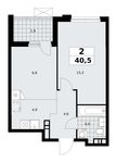 Планировка  2-комнатной квартиры, 40,5 м2