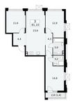 Планировка  3-комнатной квартиры, 81,1 м2