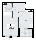 Планировка  1-комнатной квартиры, 33,7 м2